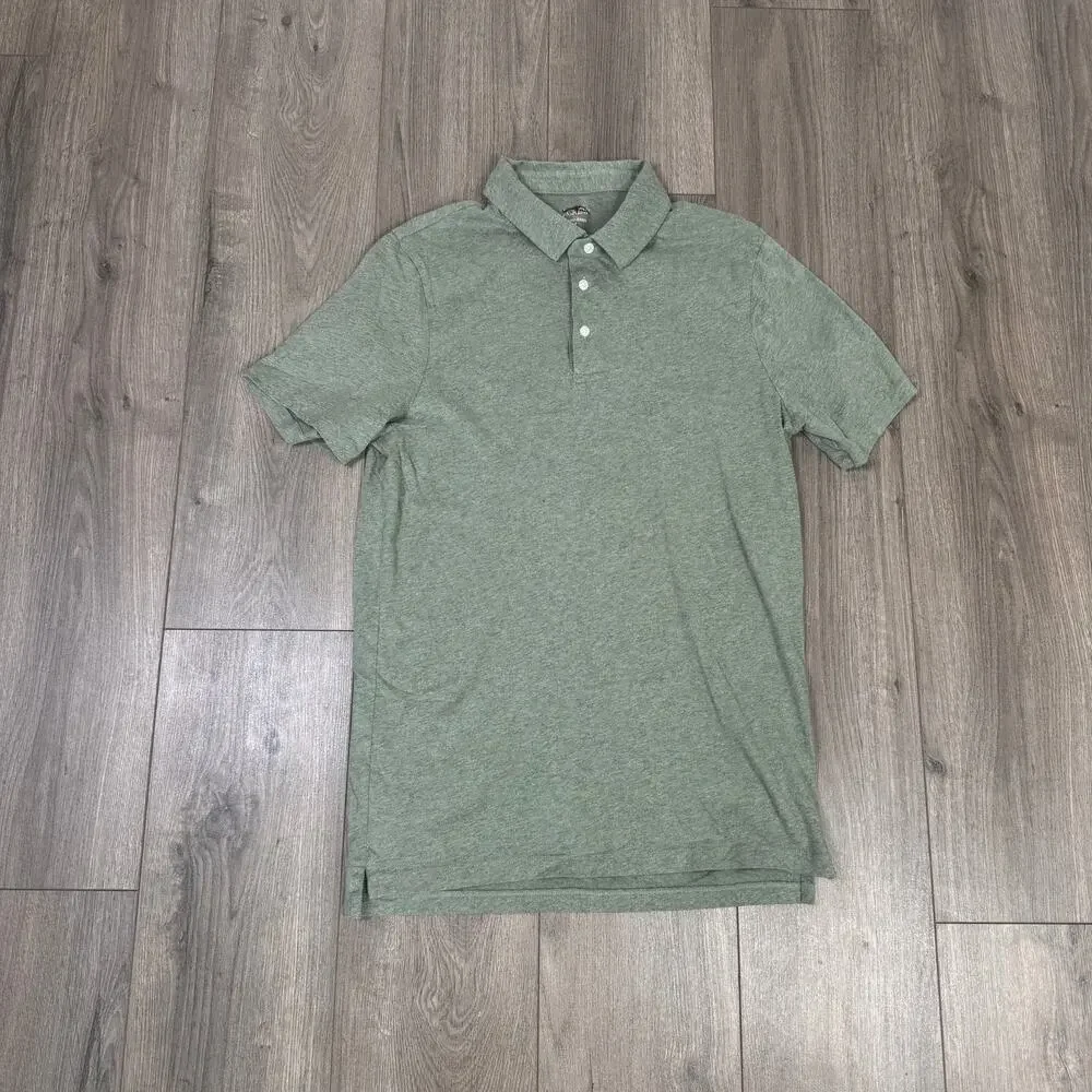 J.Crew Sueded Jersey Cotton Polo Shirt Mens M Tall Green Short Sleeve Pullover
